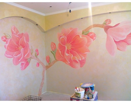 Роспись стен цветы фото
